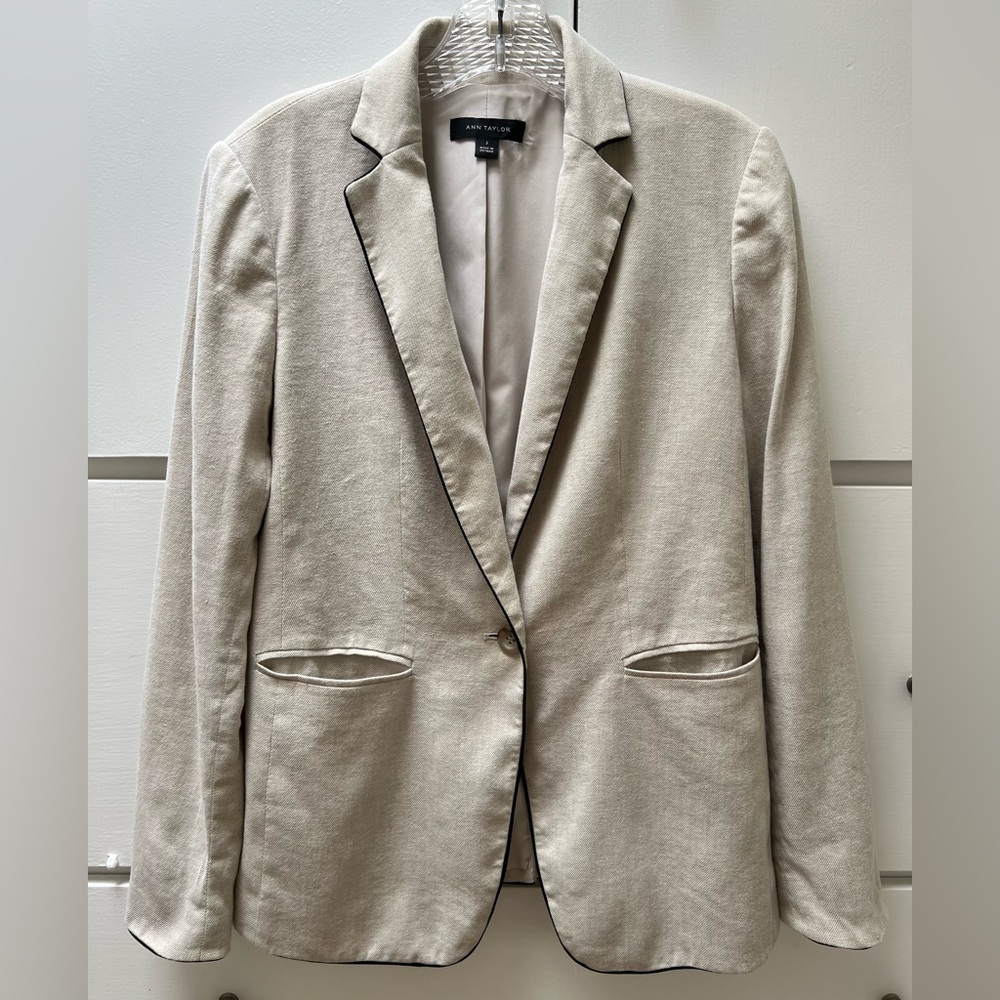 Ann Taylor Beige Blazer with Black Trim